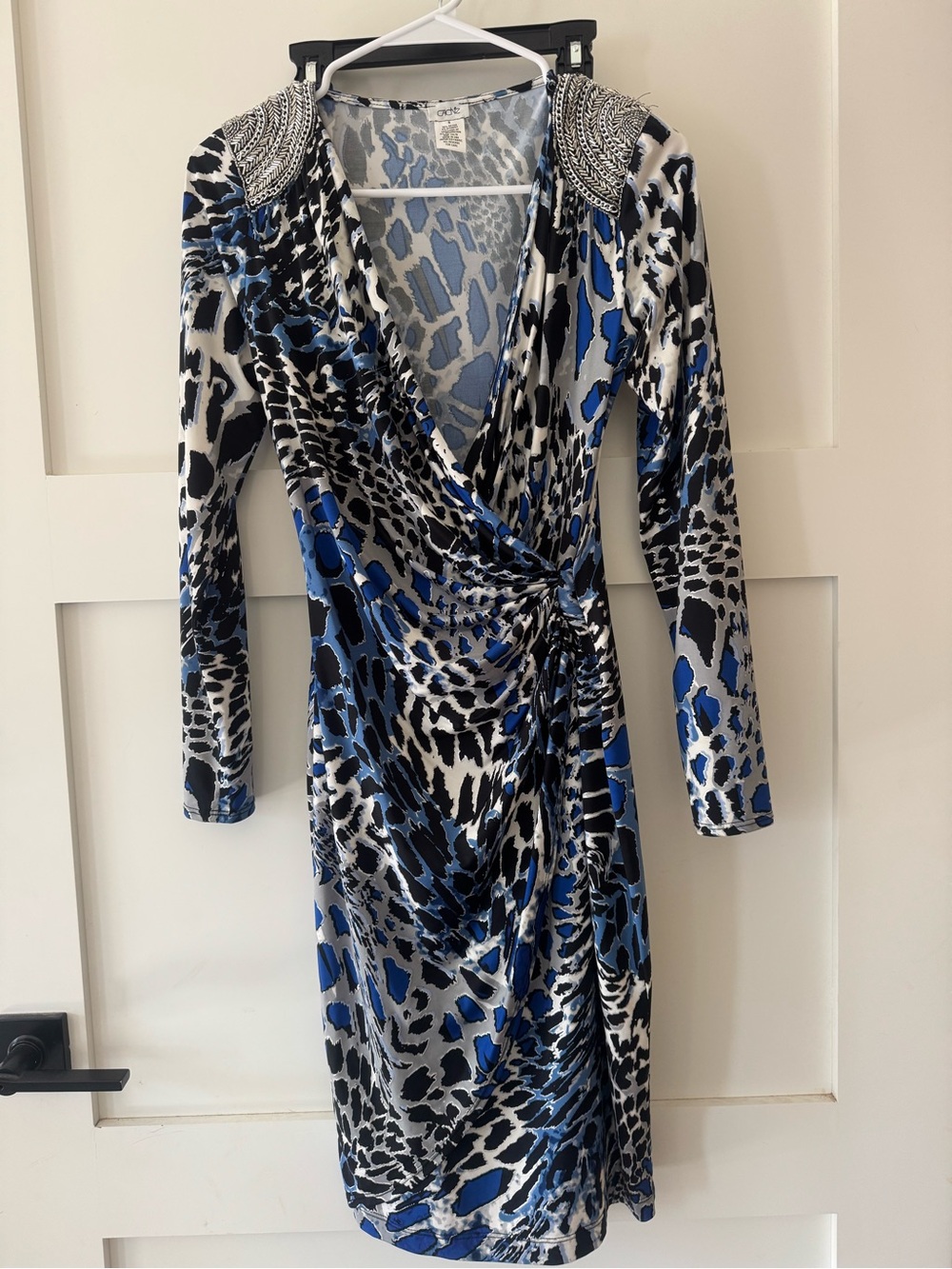 Vintage CACHÉ Blue Leopard Print Faux Wrap